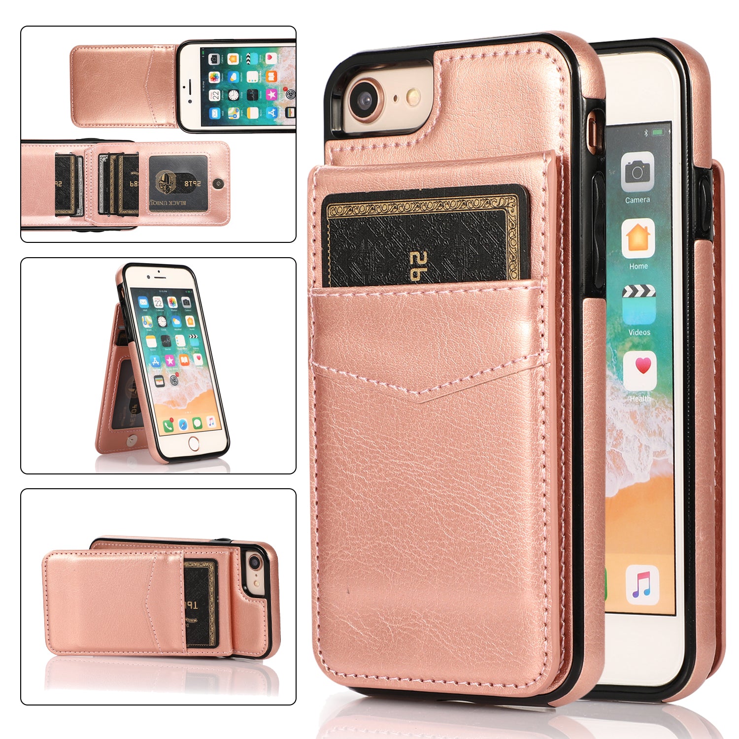 For iPhone 7 8 SE (2020) Card Holder Phone Case Kickstand PU Leather + TPU Cover For iPhone 7 8 SE (2020) Card Holder Phone Case Kickstand PU Leather + TPU Cover